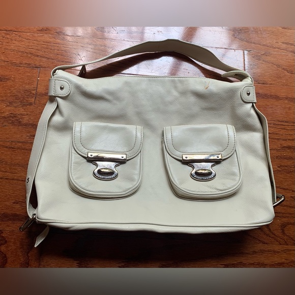 MARC JACOBS Italy $795 Ivory Leather Front Pockets Buckle Strap Medium Hobo Bag